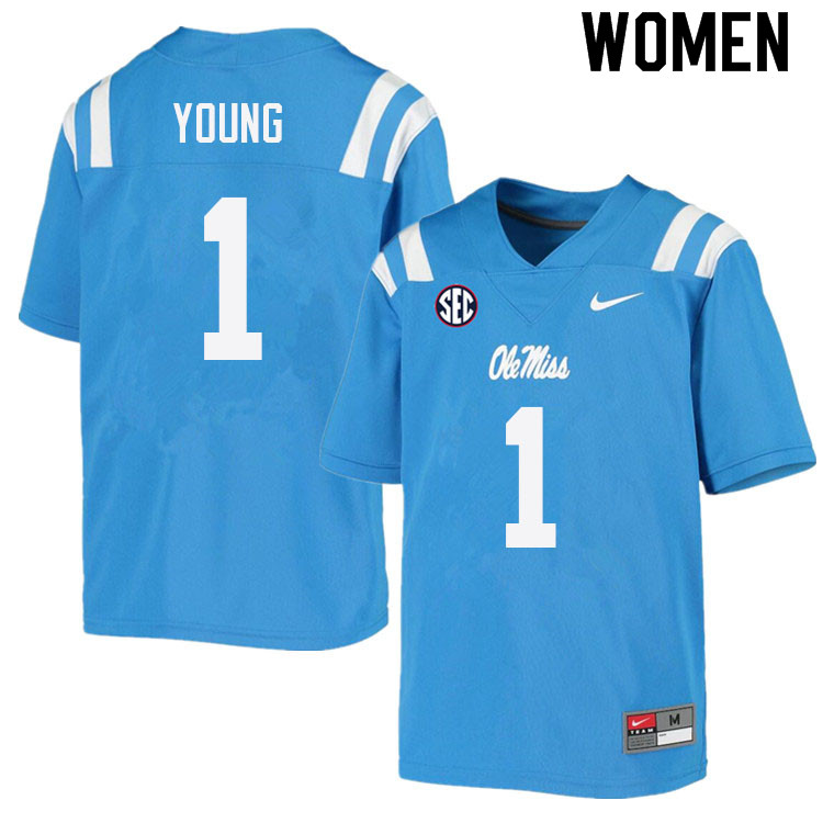 Isheem Young Ole Miss Rebels NCAA Women's Powder Blue #1 Stitched Limited College Football Jersey ZIC6258CW